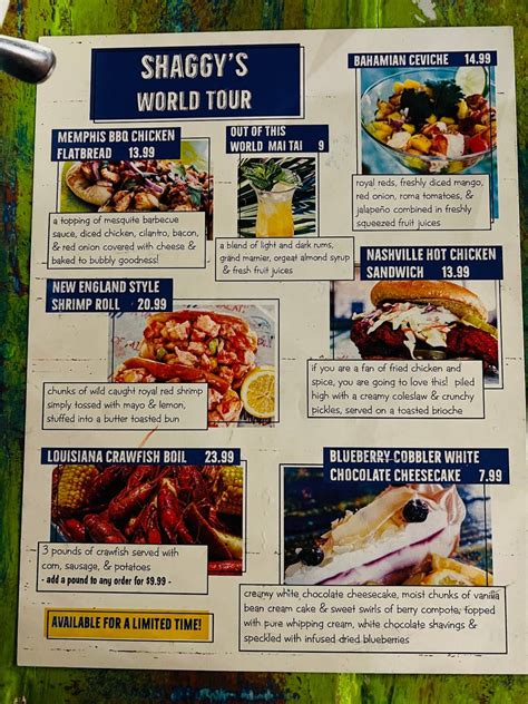 Menu at Shaggy's Biloxi Beach pub & bar, Biloxi, Beach Blvd