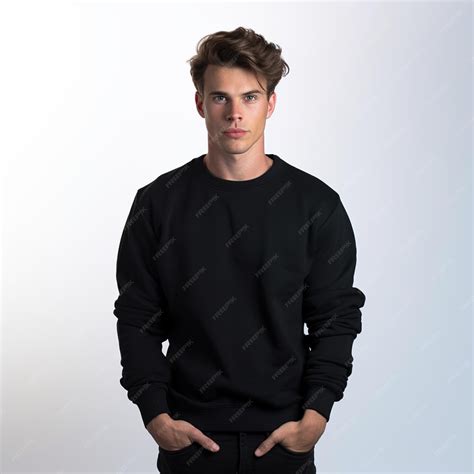 Premium AI Image | Young Male Model black sweat shirt with white ...