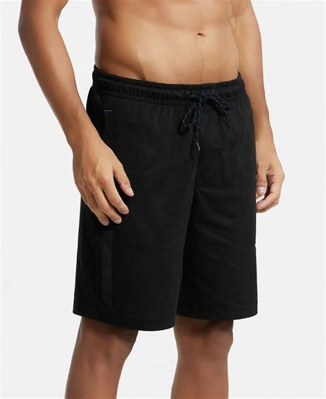 Buy Super Combed Cotton Straight Fit Shorts with Side Pockets - Black ...