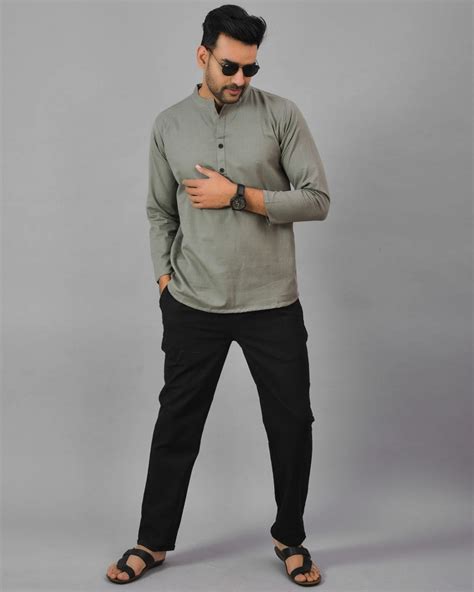 Men Cotton Solid Co-ord Set Gray and Black – D To D Style