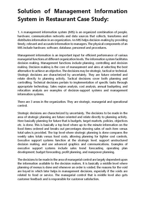 Assignment - Solution of Management Information System in Restaurant ...
