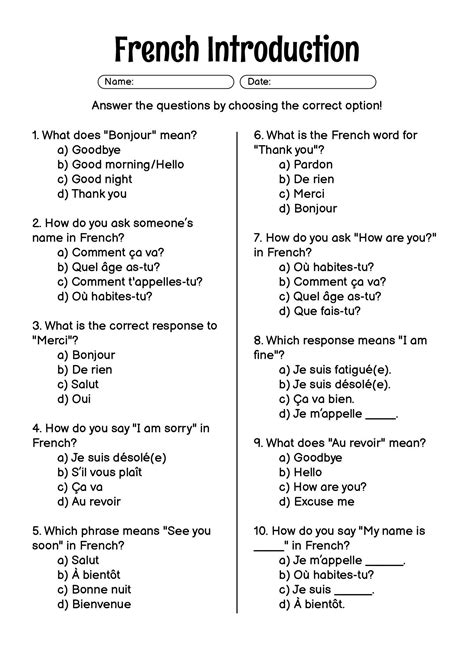 Elementary French Introduction Vocabulary Sheet | Basic french words, Learn french, French ...