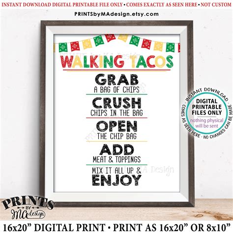Walking Tacos Sign, Taco Bar Sign, Cinco de Mayo Fiesta, PRINTABLE 8x10 ...