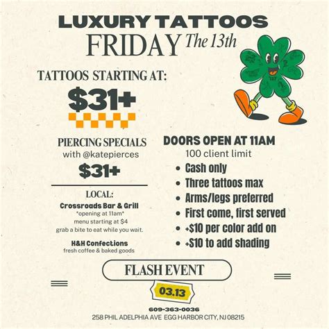 Friday 13th Flash Event at Luxury Tattoos , 258 Philadelphia Avenue ...