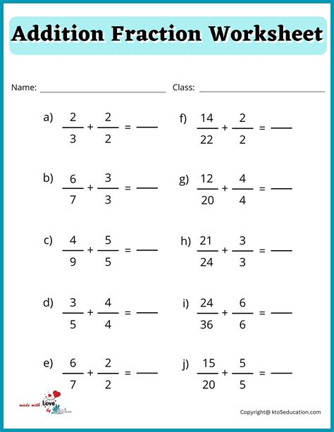 Grade 6 addition fraction worksheet – Artofit