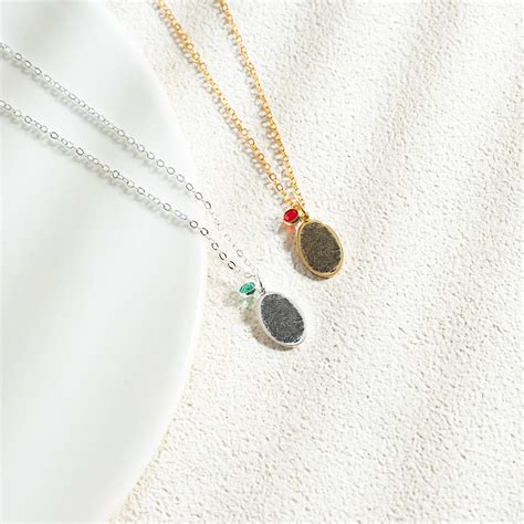 Tiny Oval Fingerprint Necklace,dainty Fingerprint Pendant,birthstone ...