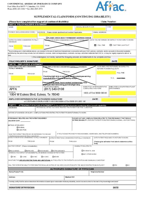 Image result for Aflac Continuing Disability Claim Form