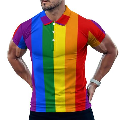 LGBT-Rainbow-Casual-Polo-Shirts-Gay-Pride-Flag-Print-T-Shirts-Short ...