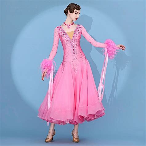 Ballroom Dance Dress Pleats Splicing Crystals / Rhinestones Women's ...