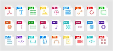 File type icon set popular files format and document format and ...