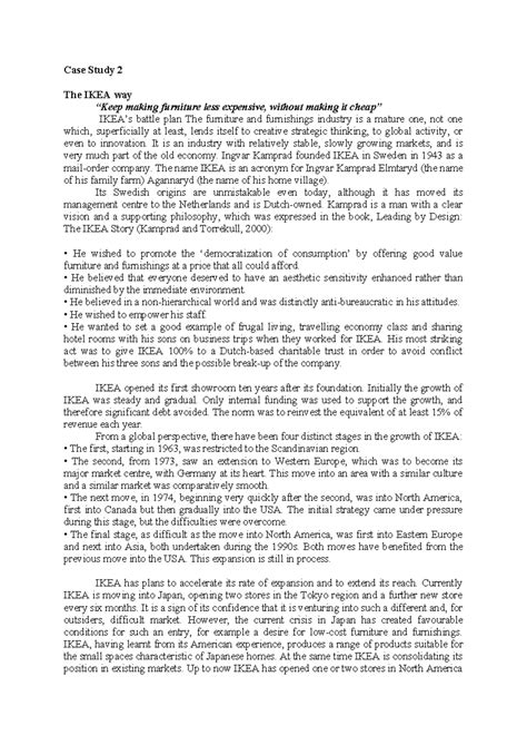 STRATEGIC MANAGEMENT Case Study on IKEA's Global Expansion - Studocu