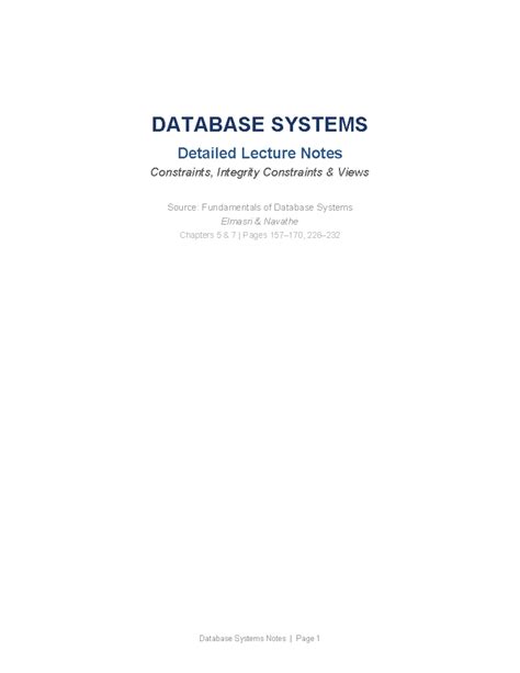 DATABASE SYSTEMS DBMS Constraints & Views Lecture Notes - Studocu
