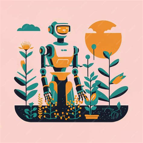 Premium Vector | 2d vector illustration colorful technology ai robot making farmer jobs helping ...