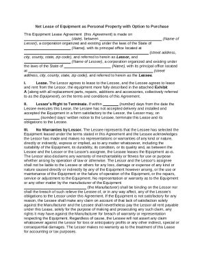 Net Lease of Equipment with Option to Purchase - Blank Fillable ...