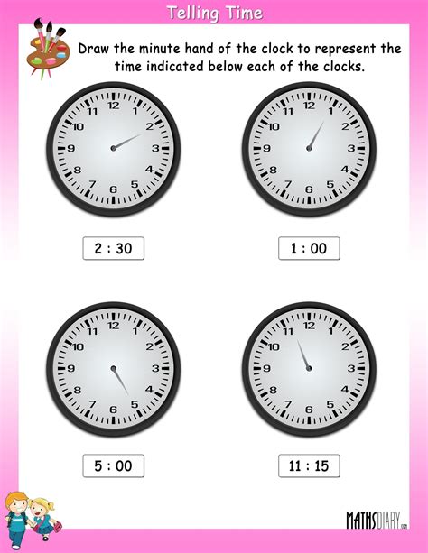 Draw the minute hand on the clock to represent the time indicated ...