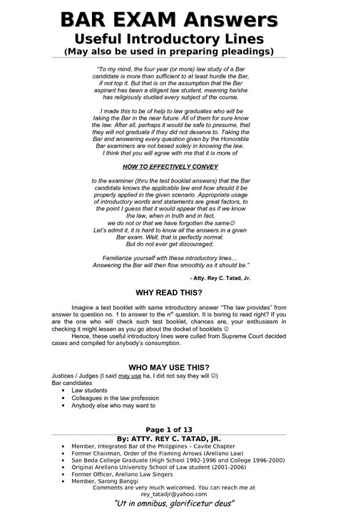 SOLUTION: Tips on answering bar questions bar exams law school - Studypool