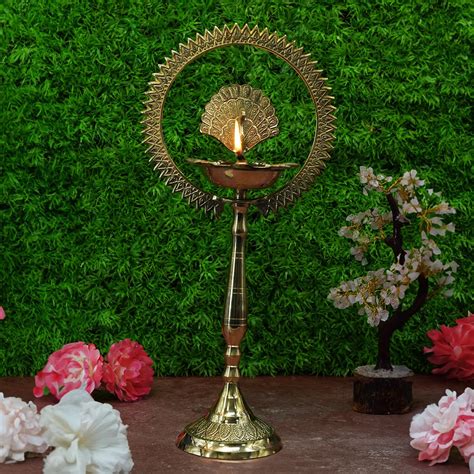 Buy PujaNPujari Brass Peacock Diya with Crown Kerala Samai Diwali ...