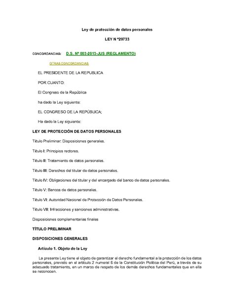 Ley Nº 29733 - Ley de protección de datos personales - Ley de ...