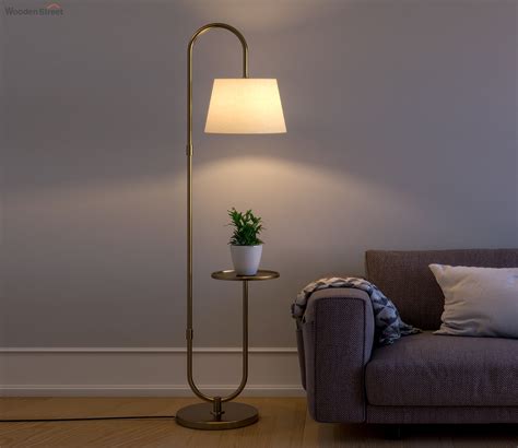 Buy Modern Metal Curved Floor Lamp Standing with Table Shelf Online in ...
