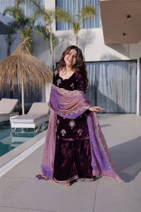 Wine Ice Velvet Palazzo Set with Fendi Sequins Dupatta