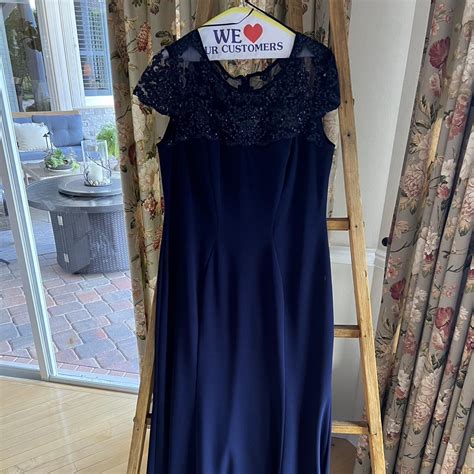 Navy Floor Length Gown with embroidery and... - Depop