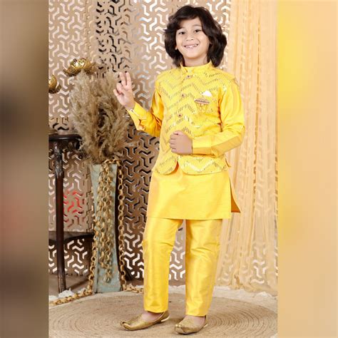 Buy Sequin Boys Kurta Pajama with Nehru Jacket – Mumkins