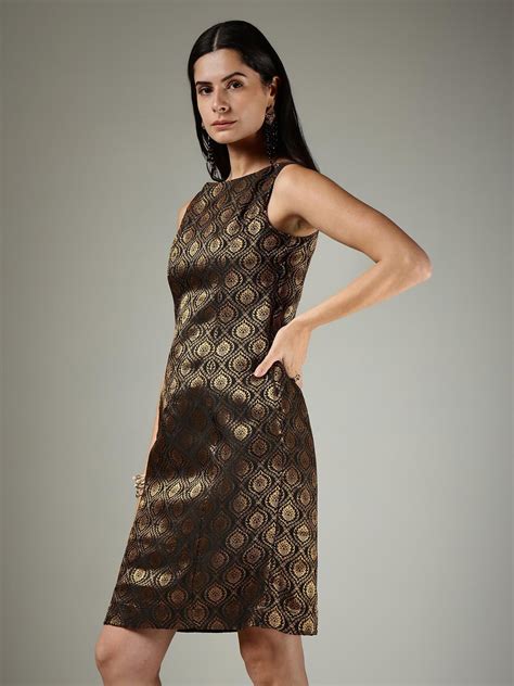 Buy Black Brocade Shift Dress Online | FableStreet