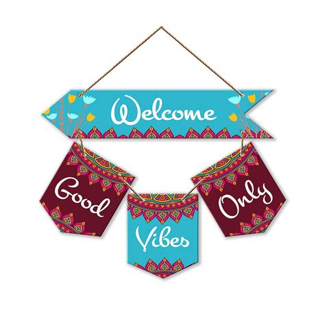 Artvibes Welcome Quote Decorative Wall Art MDF Wooden Hanger for Living ...