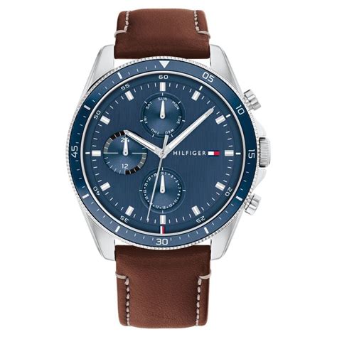Buy Online Tommy Hilfiger Quartz Multifunction Blue Dial Leather Strap ...