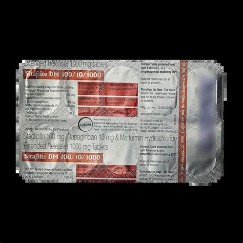 SITABITE DM 100/10/1000MG TABLET 10'S Price, Uses, Side Effects ...