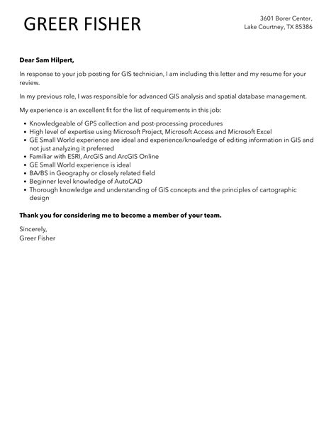 GIS Technician Cover Letter | Velvet Jobs