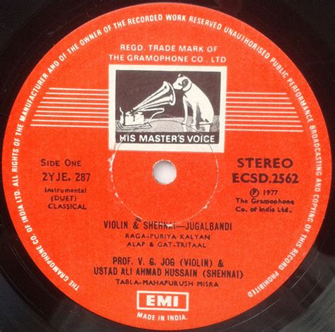 Buy V. G. Jog, Ali Ahmad Hussain Khan - Violin & Shehnai - Jugalbandi ...