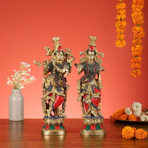 Buy Pure Brass Radha Krishna Statues - Exquisite Handcrafted Art - 14 ...