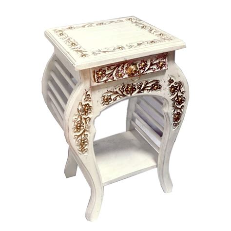 Wood Carver Handmade Bedside Table Floral Carved End Table for Bedroom ...