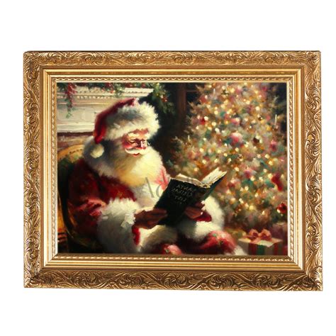 Vintage Santa Claus Portrait, Santa Reading His List by the Fire ...