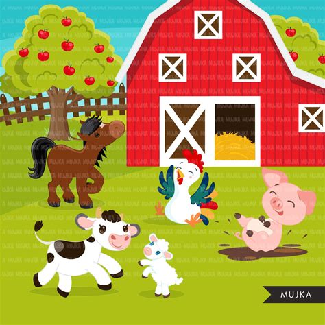 Farm clipart , farm animals, farmers, tractor, red barn, pig, chicken ...