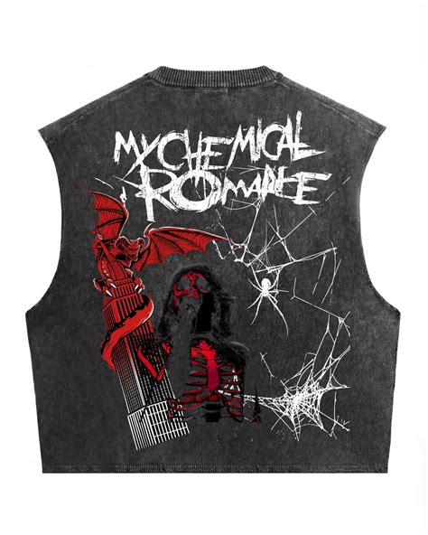 My Chemical Romance Shadow Web Acid Wash Vest – Jnorss