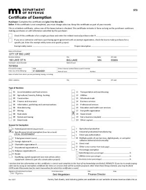 Fillable Online Koochiching County Form ST3, Certificate of Exemption ...