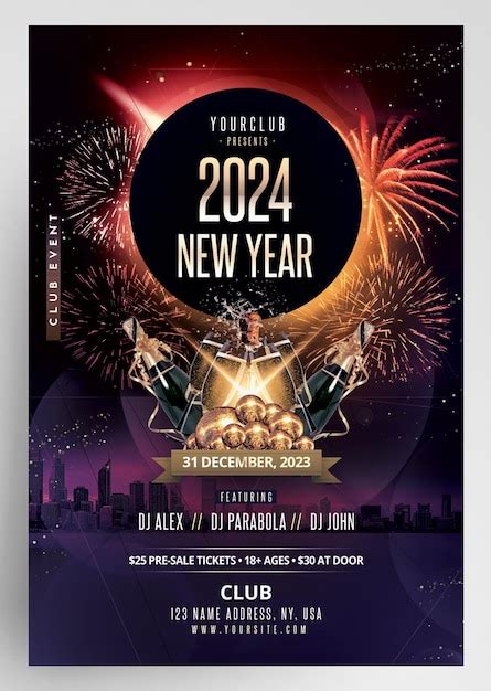 Happy nye 2024 new year flyer invitation template | Premium PSD