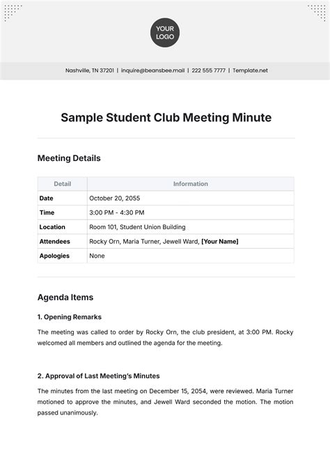 Free Booster Club Meeting Minutes Template to Edit Online