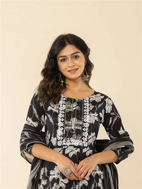Black Cotton Sequins Work Anarkali Kurta Dupatta Pant Set – Yufta Store