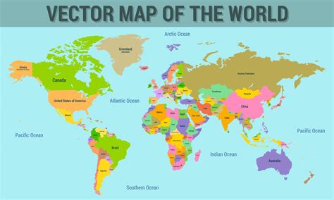 Vector map of the world with the names of the countries, with the borders of the countries ...