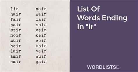List Of Words Ending In "ir"
