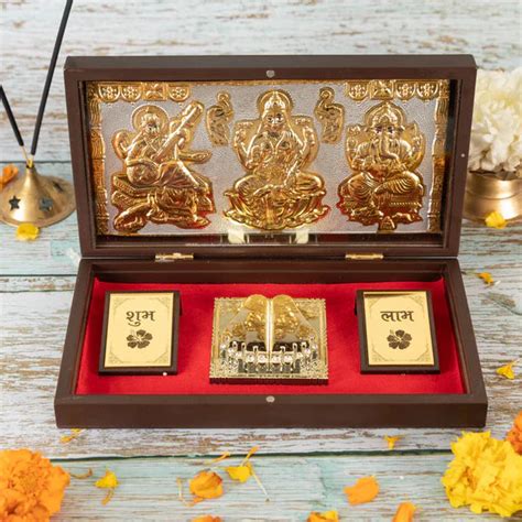 Laxmi Ganesha Saraswati Gold & Silver Charan Paduka | Corporate Gift ...
