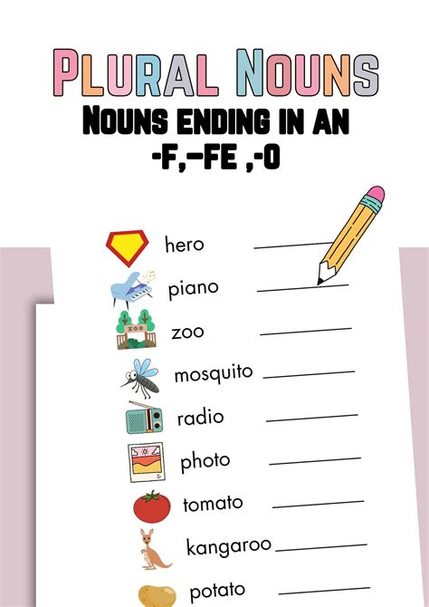 Nouns ending in "-f", "-fe", or "-o" worksheet. - PrepYourLesson