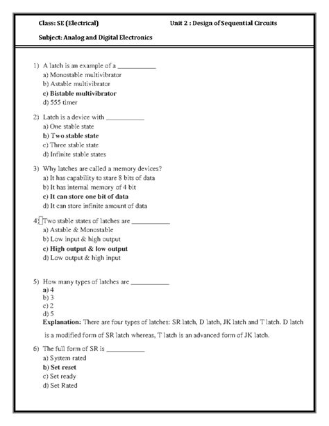 MCQ of Unit 2 (Design of sequential circuit)-combined - Class: SE ...