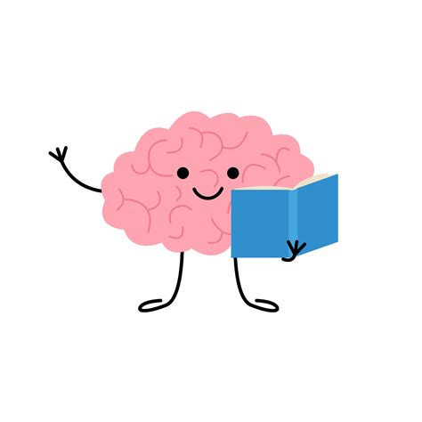 Brain with book, cute child character for knowledge, education. Happy ...