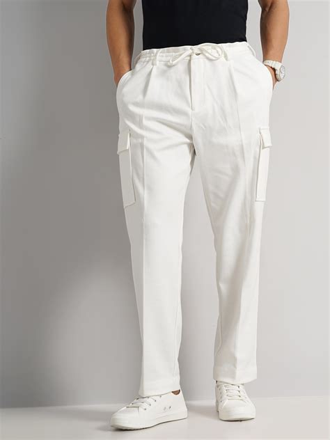 Shop Off White Cotton Solid Pants For Men Online | Celio