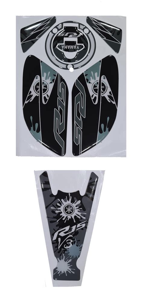 Yamaha R15 V3 Compatible Bat Style Tank Pad Combo With Knee Pad Black ...