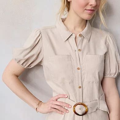 Women's LC Lauren Conrad Belted Button Down Puff Sleeve Midi Shirt Dress